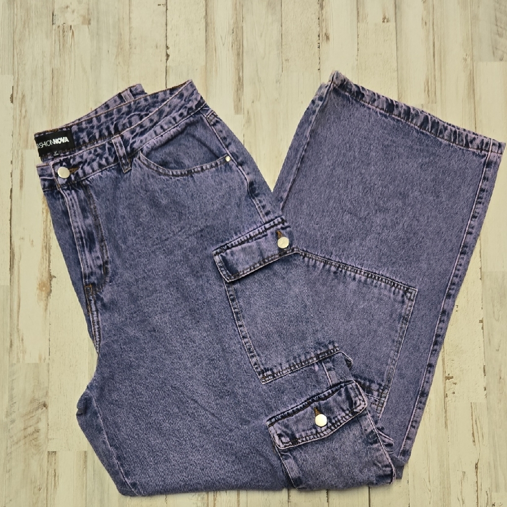 Fashion Nova Purple and Blue Denim Jeans